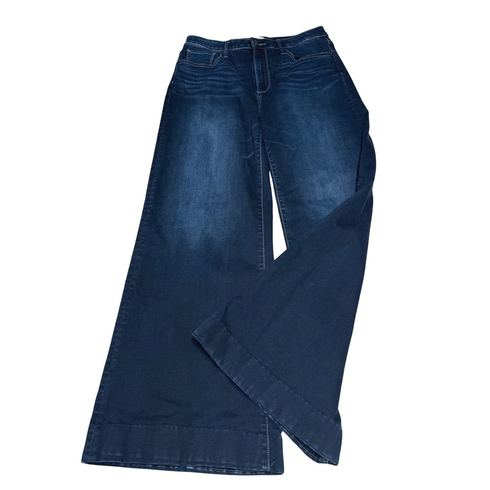 Driftwood Martha Dark Wash Wide Leg Flare Jeans Womens Size 32 High Rise Stretch